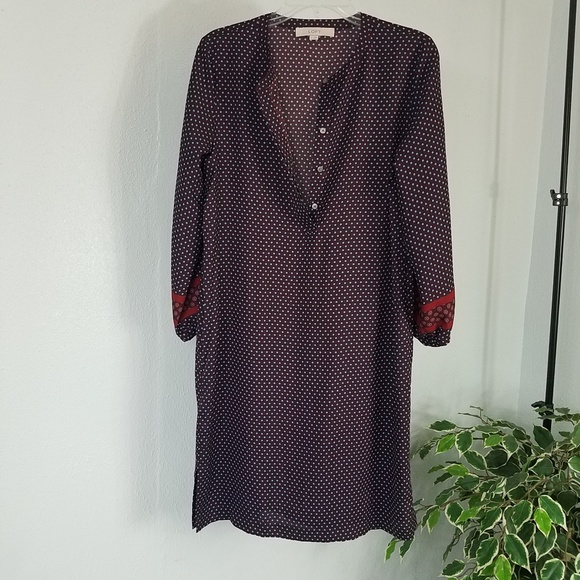 Ann Taylor Loft Women's Burgundy Rust Blue Eye Split Side Deep V Dress - Picture 1 of 8